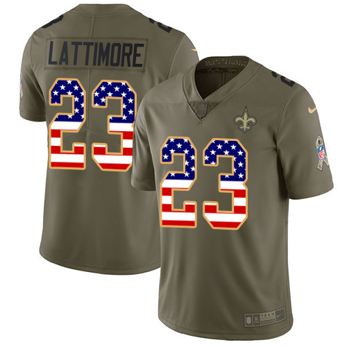 Nike Saints #23 Marshon Lattimore Olive/USA Flag Men's Stitched NFL Limited Salute To Service Jersey